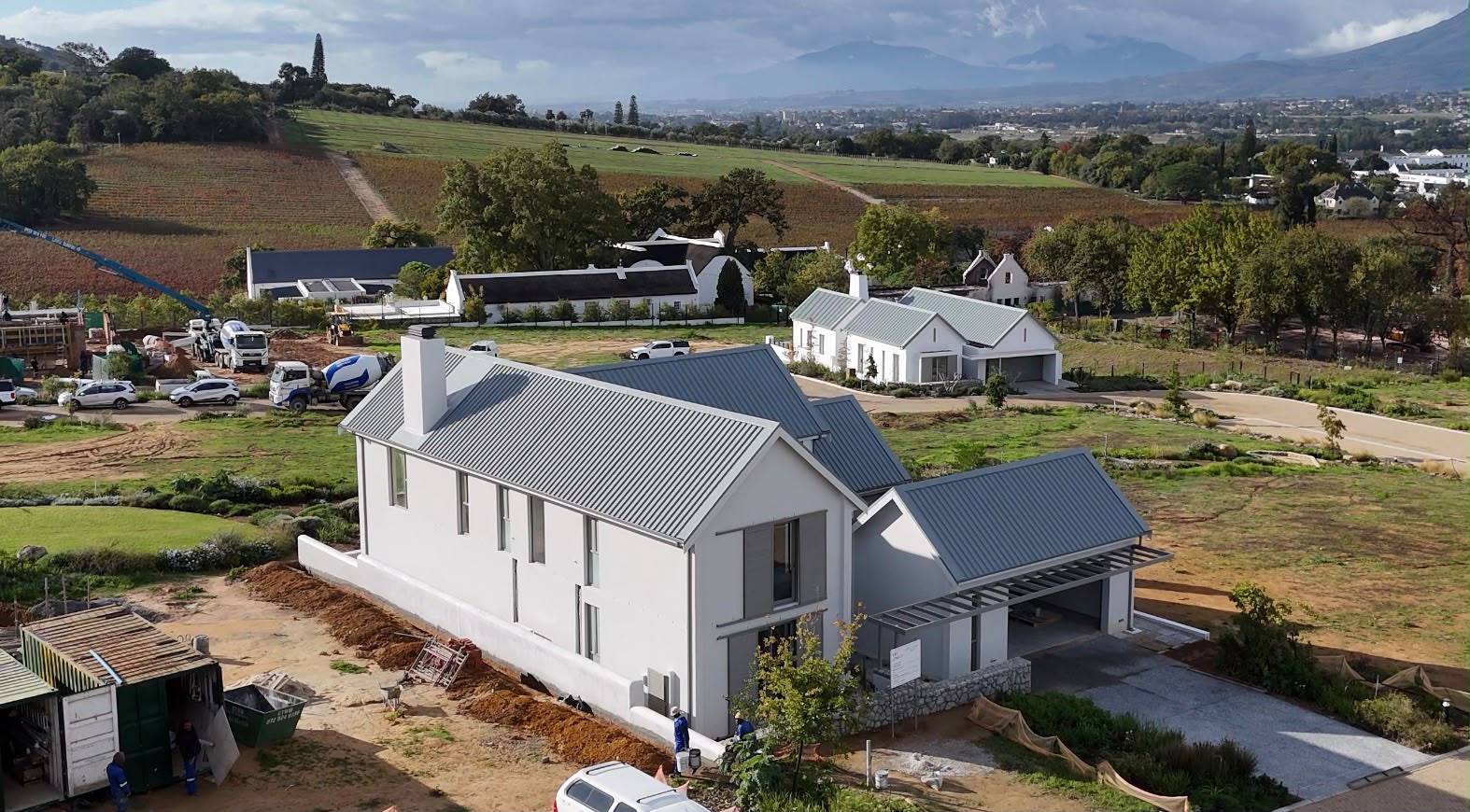 La Borie Estate property for sale in the Cape Winelands, with vineyards and mountains behind